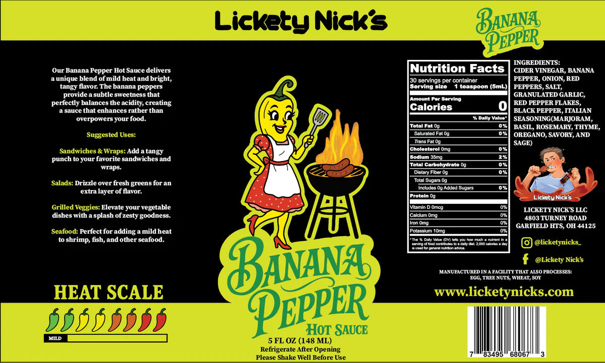 Lickety Nick's Banana Pepper Hot Sauce (Mild Heat)
