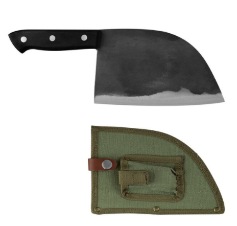 Hand Forged Steel Butcher Knife w/Fabric Cover