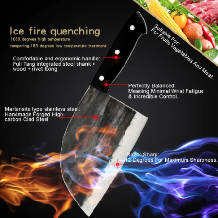 Hand Forged Steel Butcher Knife w/Fabric Cover