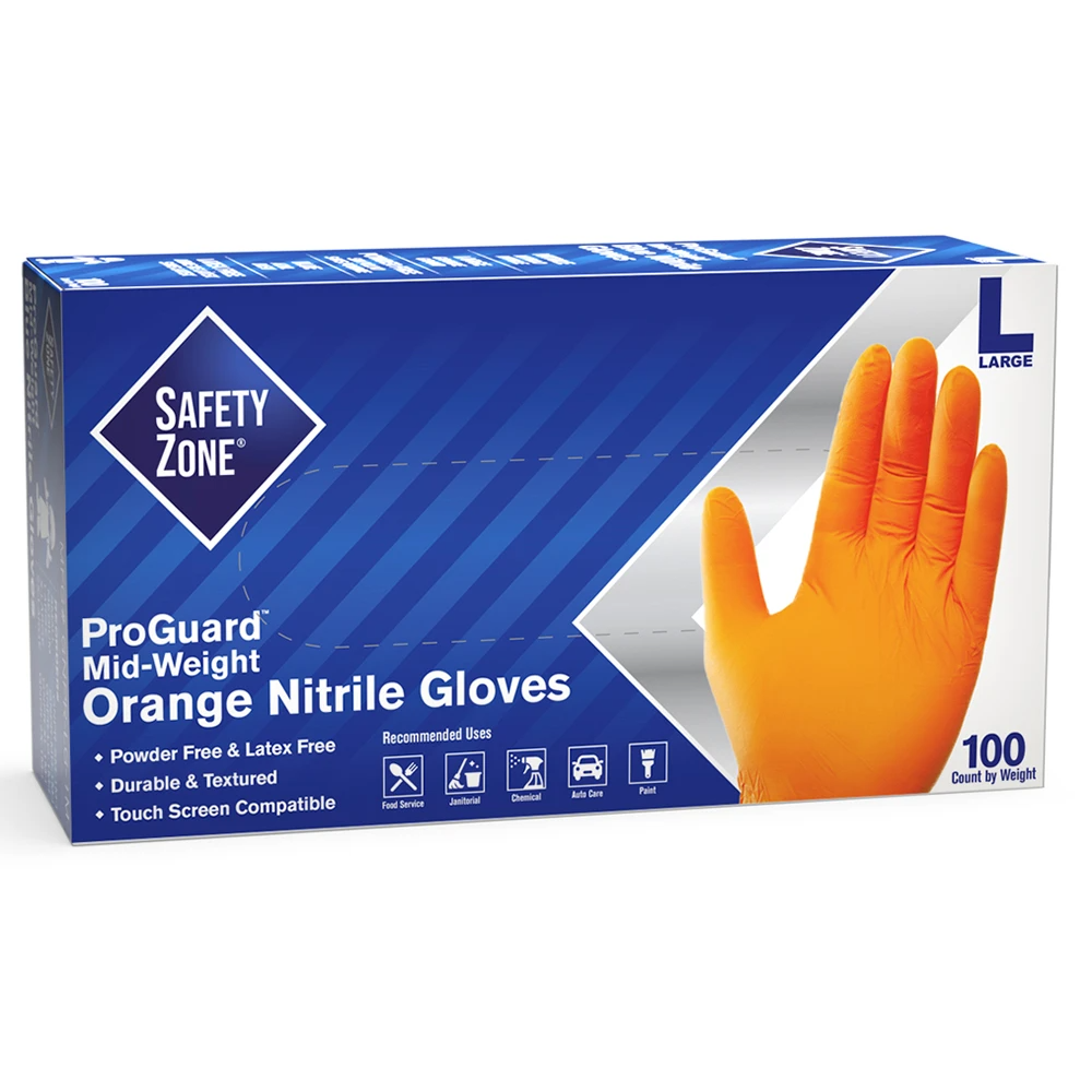 Orange Max-Grip Tread Ribbed Nitrile Gloves