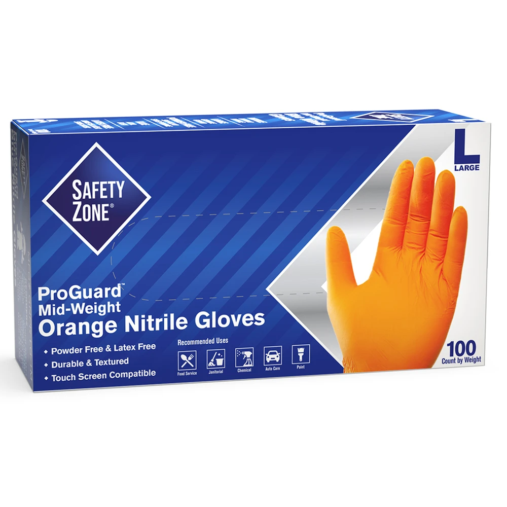 ProGuard Mid-Weight Orange Nitrile Gloves: 100 pack