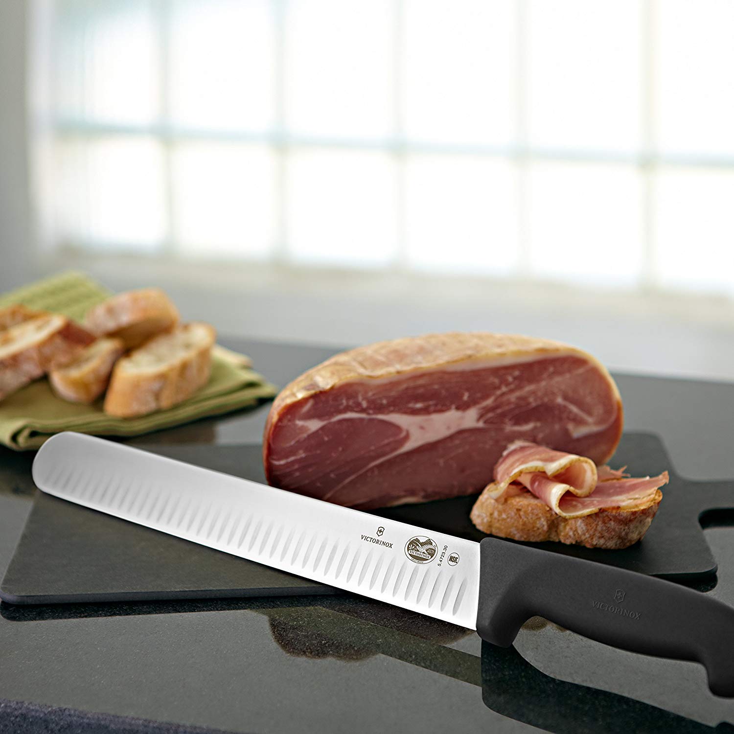 Victorinox Granton Edge Slicer Knife w/ 12" Blade, Black Fibrox® Nylon Handle
